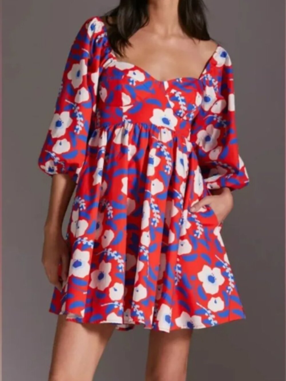 Anthropologie Hutch Floral Mini Dress, Puff Sleeves, Flared Skirt - Womens XS